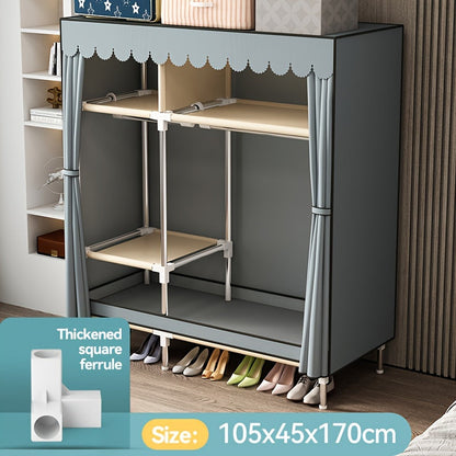 The Simple Clothes Storage Wardrobe features a drawer and dust-proof curtain, making it a convenient and efficient storage solution for your bedroom or entryway. This steel tube wardrobe is easy to assemble and offers a large capacity for organizing your