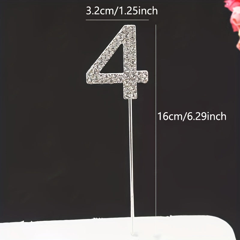 Rhinestone number cake topper in gold or silver, perfect for birthdays, showers, and weddings