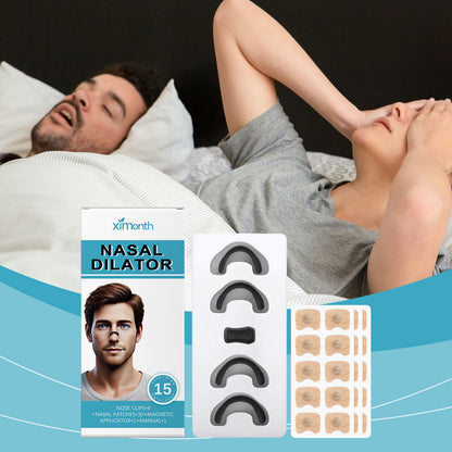 Ximonth Snore Stopper Kit includes 30 Anti-Snoring Nose Patches, 4 Comfort Clips, and a Magnetic Nasal Dilator.