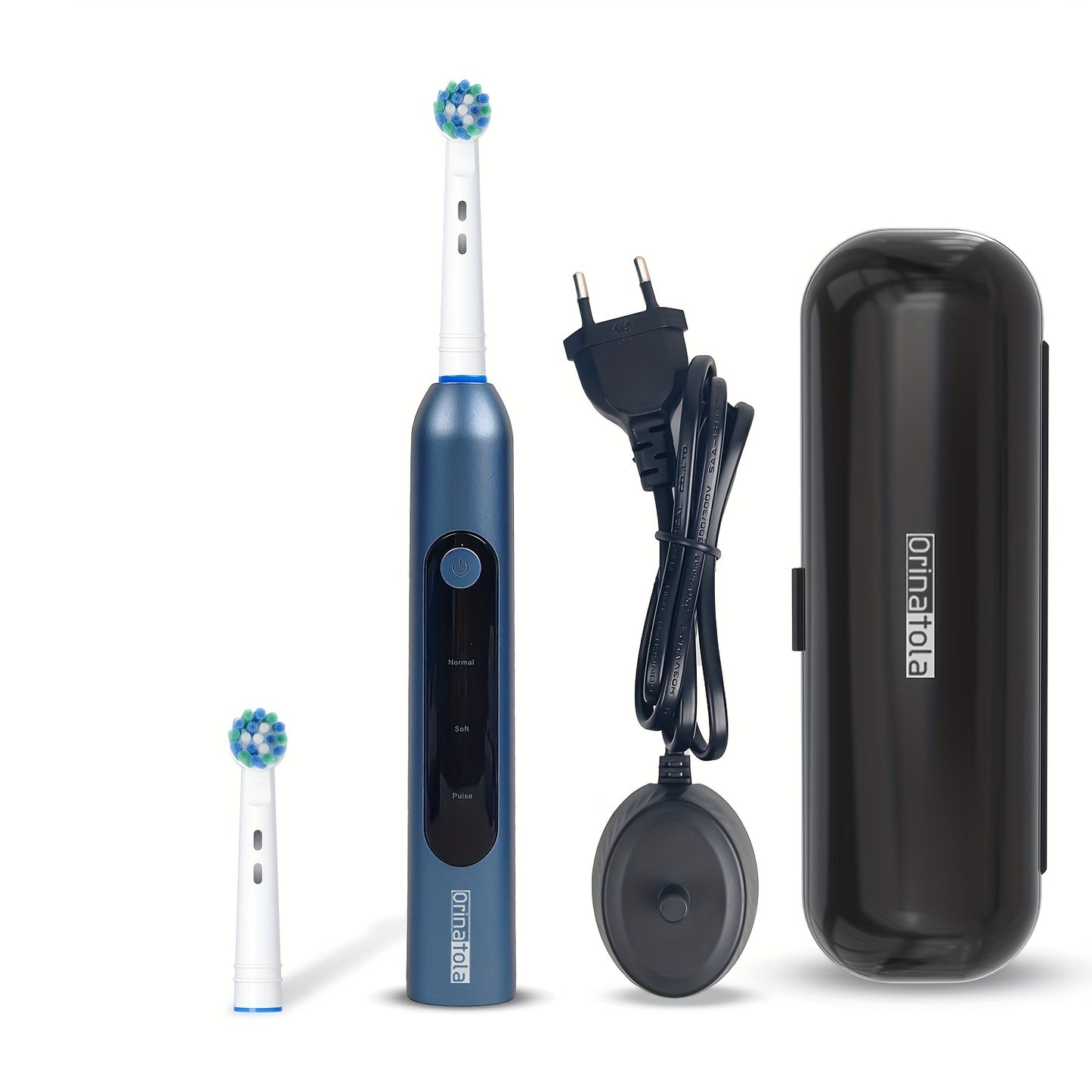 Orinatola Electric Toothbrush with 3 rotating cleaning modes, 1 travel case, 2 replacement brush heads, induction charging, and high rating - ideal for gifting.