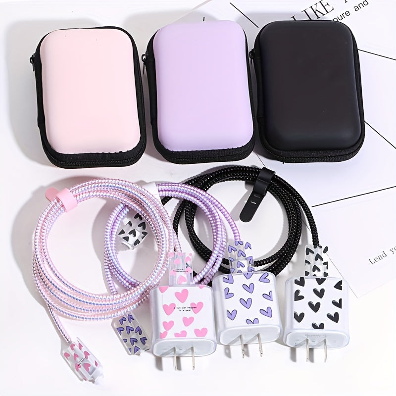 Hard shell case for iPhone charging cable and accessories, 6-piece organizer for quick charge data line, no battery - cable management kit.