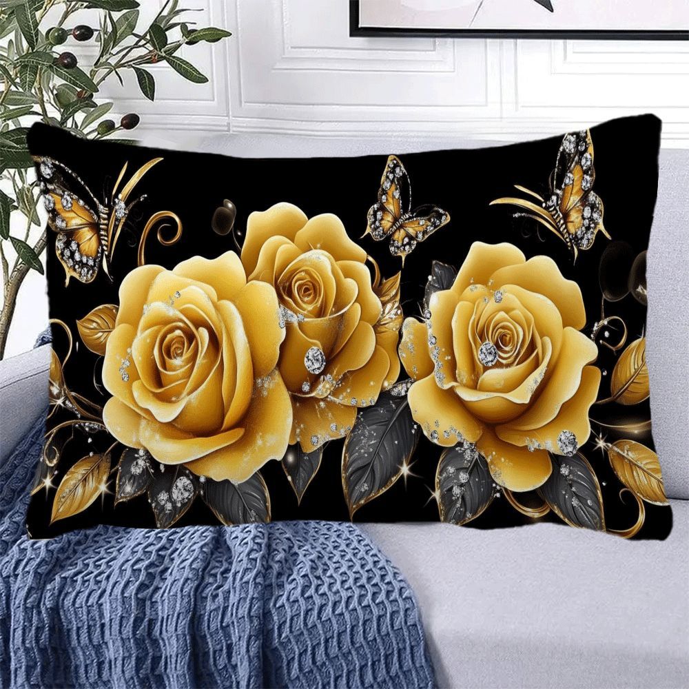 Floral Print Flannel Pillow Cover in Casual Style, Zippered, Machine Washable, Suitable for All Seasons, Ideal for Multi-Position Sleepers. Includes Decorative Cushion Case for Sofa, Bedroom, or Car. Measures 50.8x30.48 cm (Pillow Insert Not Included).