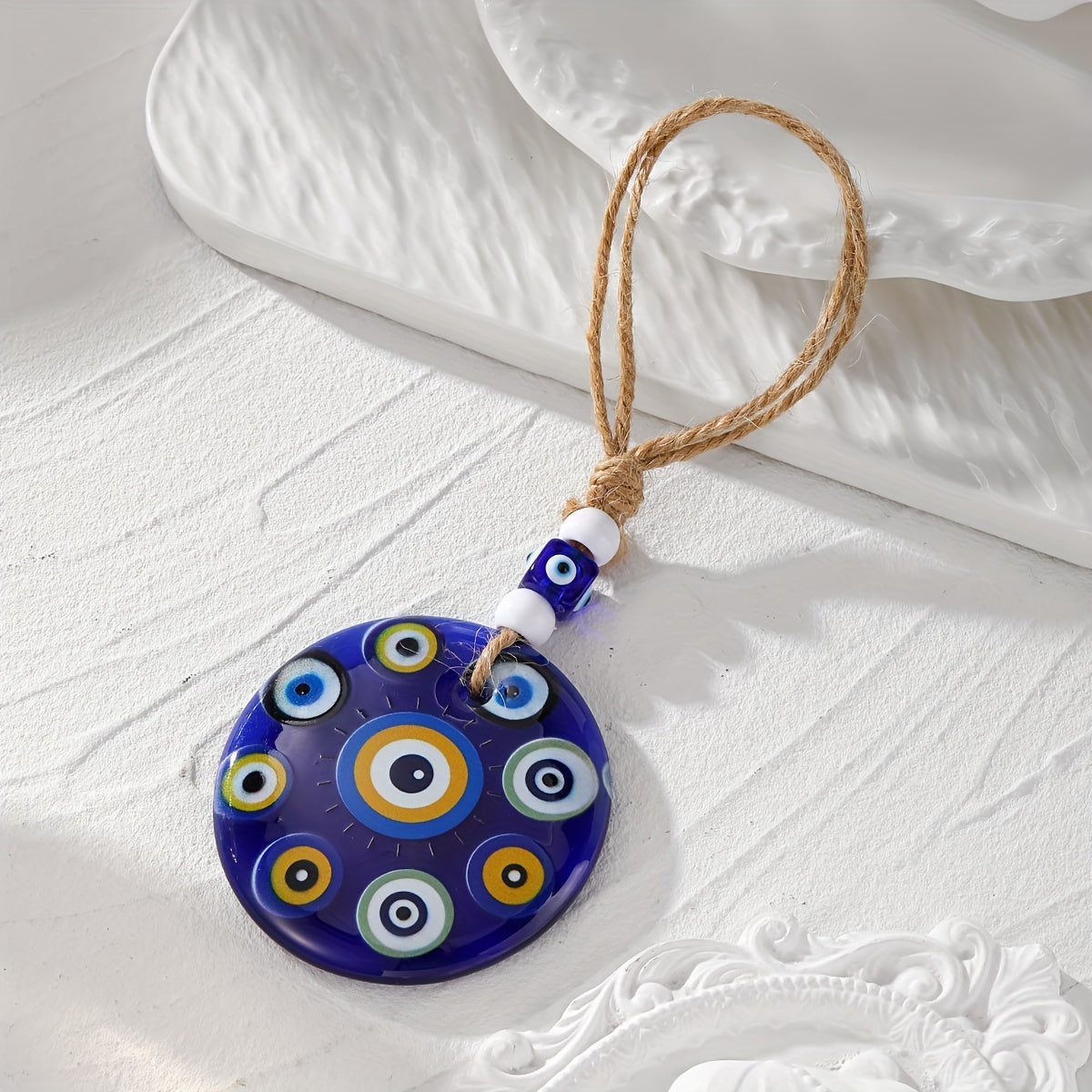 Trendy Evil Eye Keychain - Large Acrylic Evil Eye Charm on Hemp Rope, Stylish Accessory for Women's Car or Bag