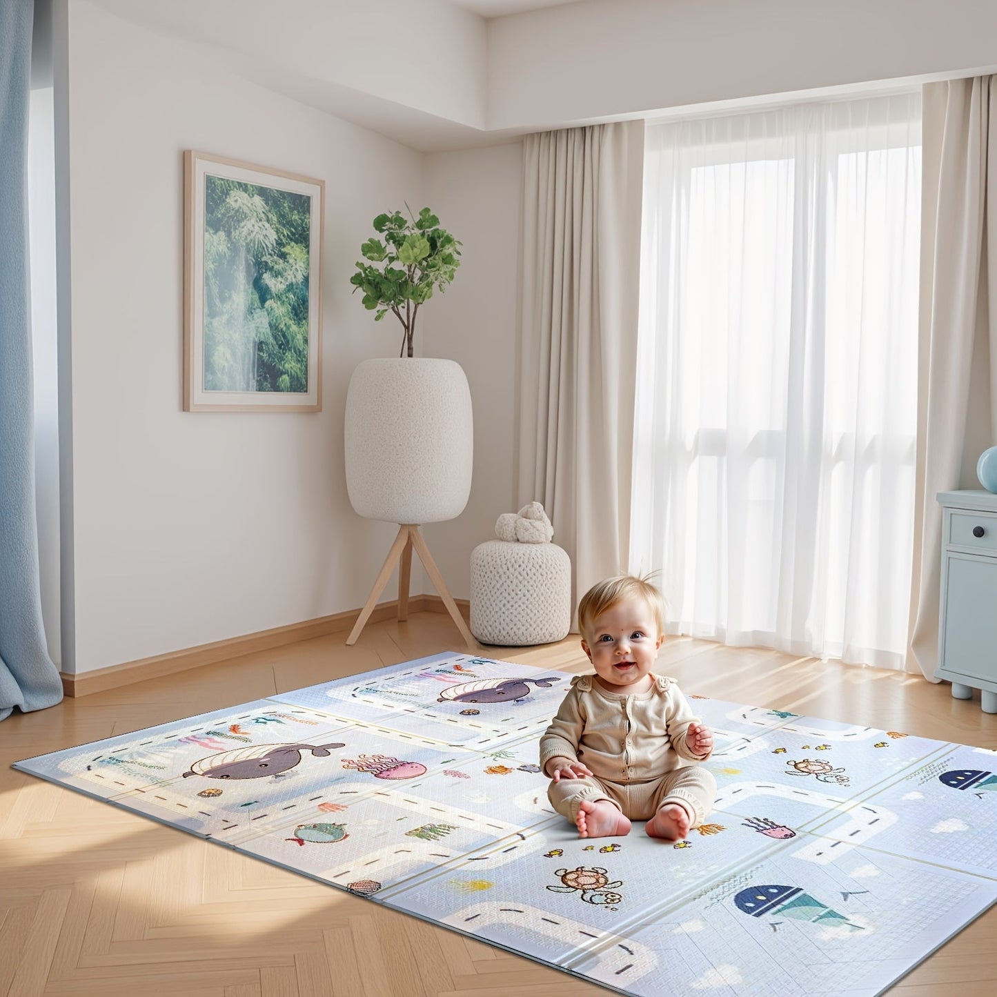 Foldable Non-Slip Foam Floor Pad in Light Purple/Deep Pink/White/Blue - Perfect for Youngsters - Reversible Waterproof Mat - Great for First Steps & Nursery Decor - Ideal Gift for Christmas, Halloween, Thanksgiving, Easter.