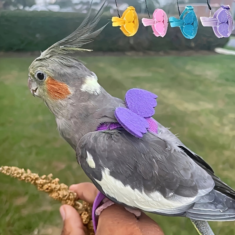 Adjustable pet parrot harness with anti-bite nylon rope and 182.88cm training leash for outdoor flying. Small parrot traction rope in pet supplies.