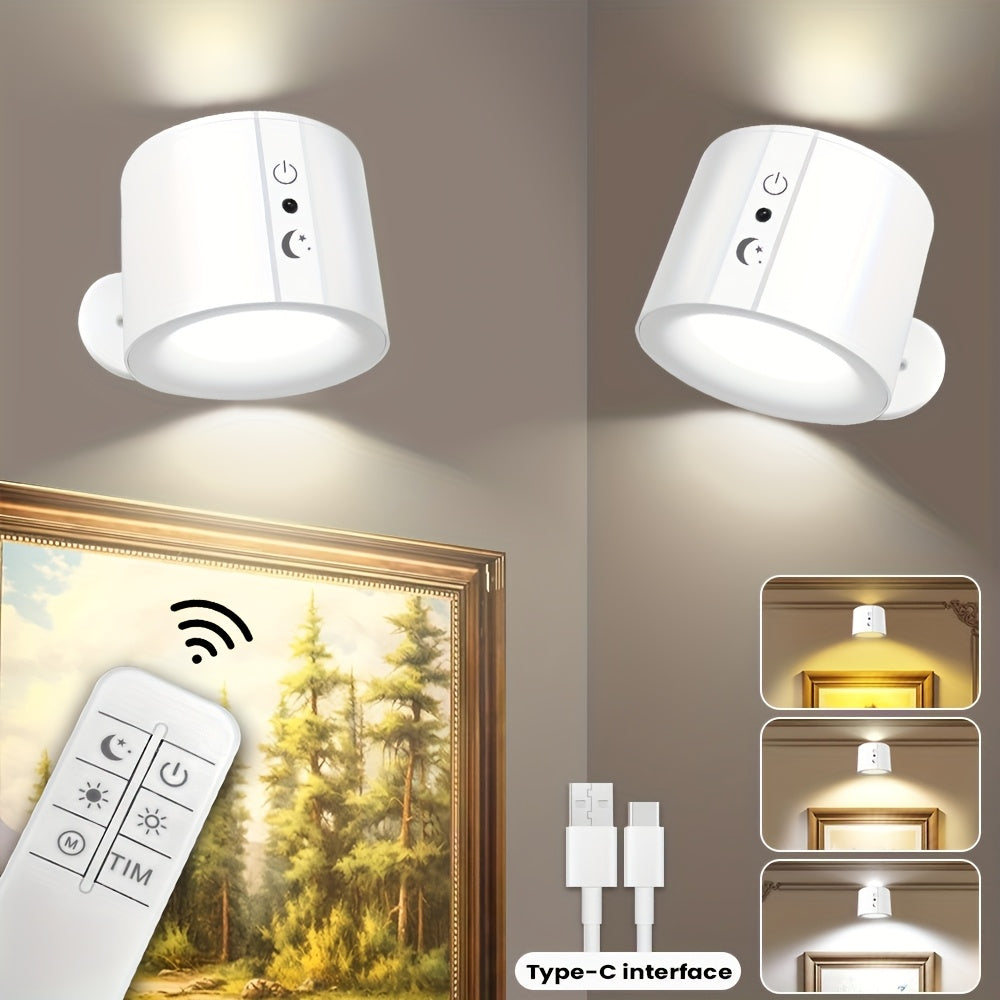 Dimmable LED wall lamps with touch control, reading lamp with bi-directional lighting, 3 brightness levels & 3 color modes, rechargeable battery, wireless design for multiple rooms.