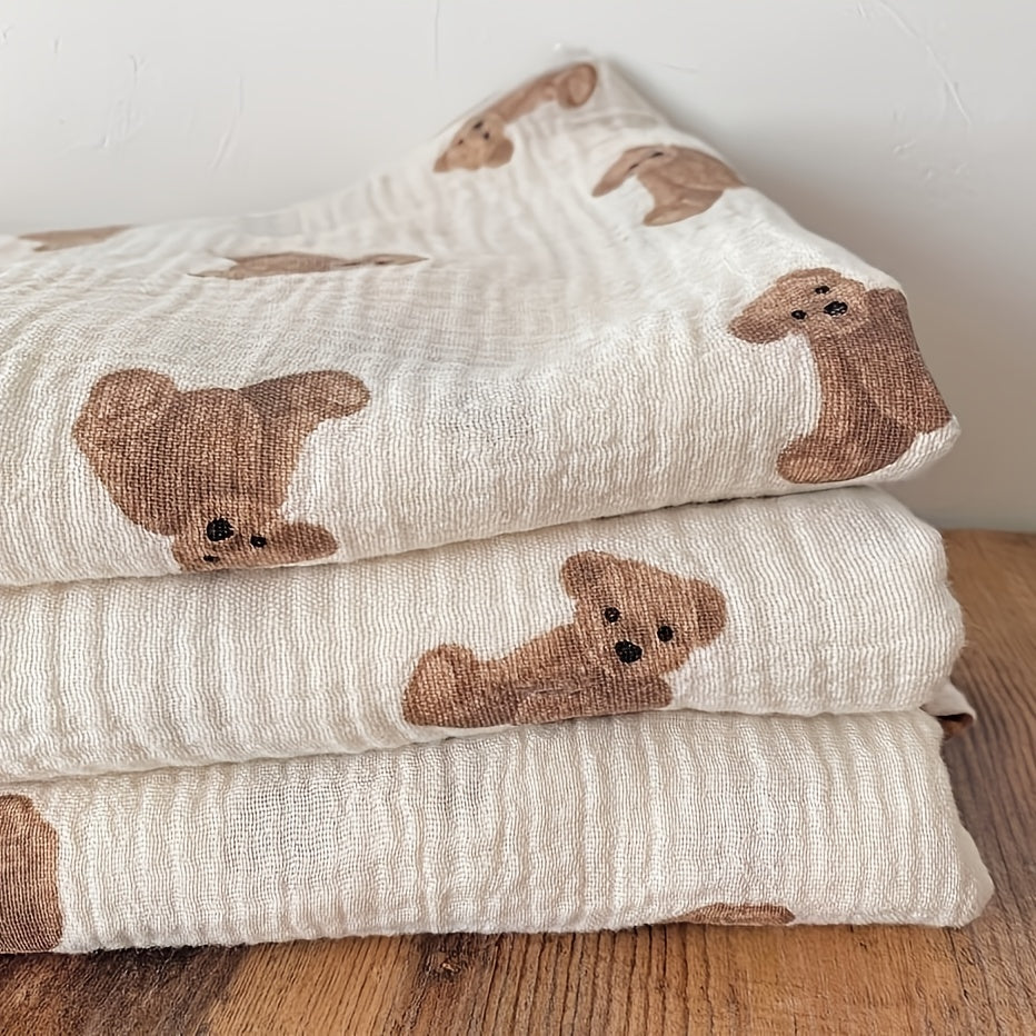 Baby Blanket and Bath Towel in Cute Bear Printed Double Layer Cotton Yarn - Perfect Gift for Halloween and Christmas