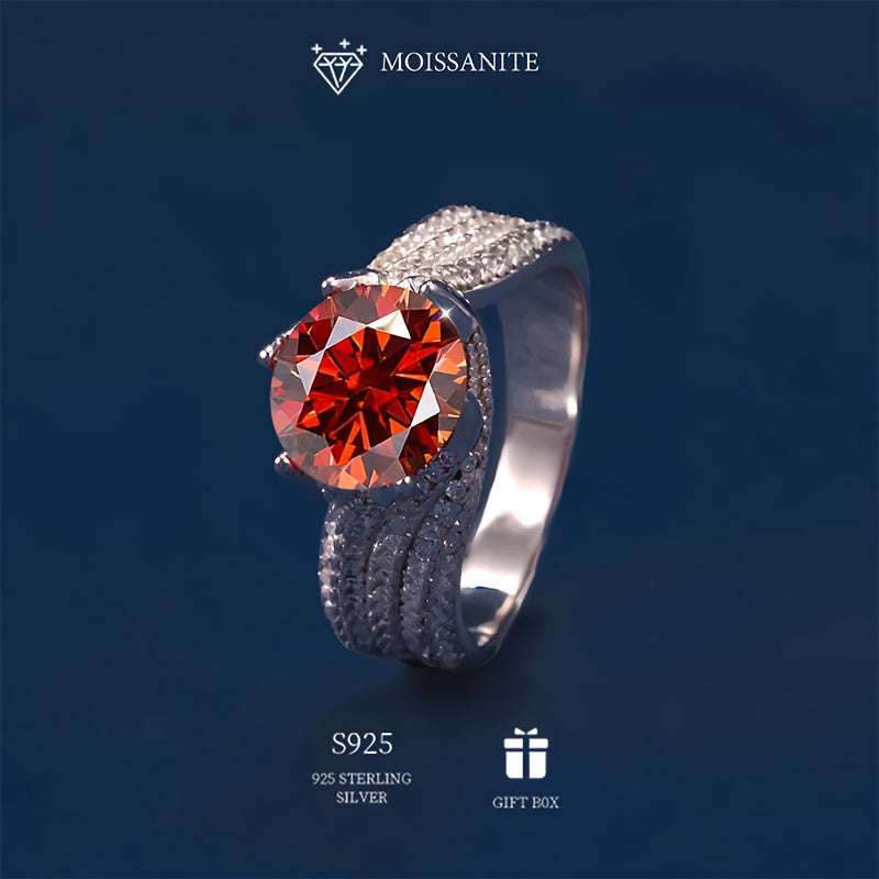 925 Sterling Silver Wide Ring with Inlaid Rare Red Moissanite, perfect for important occasions. This exquisite piece of light luxury jewelry is designed for females and comes with a certificate and box.