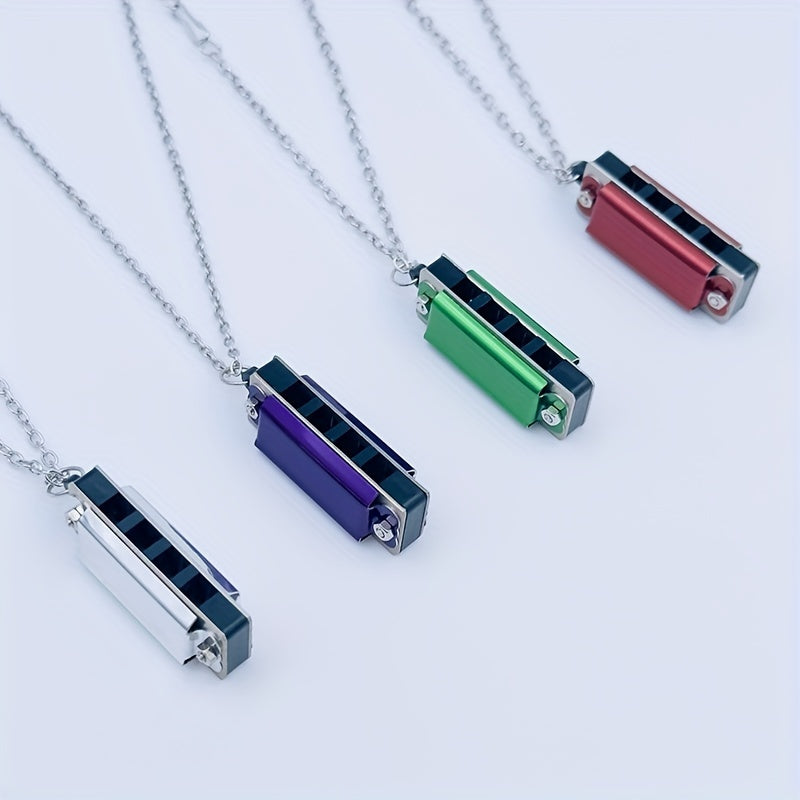 Necklace harmonica with four holes and eight tones for playing songs.