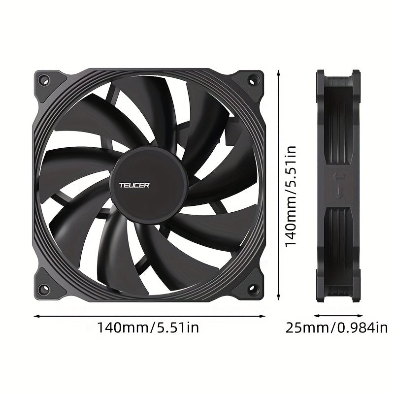 TEUCER 14cm/5.51in PWM fan for PC case cooling with 4-pin connection.