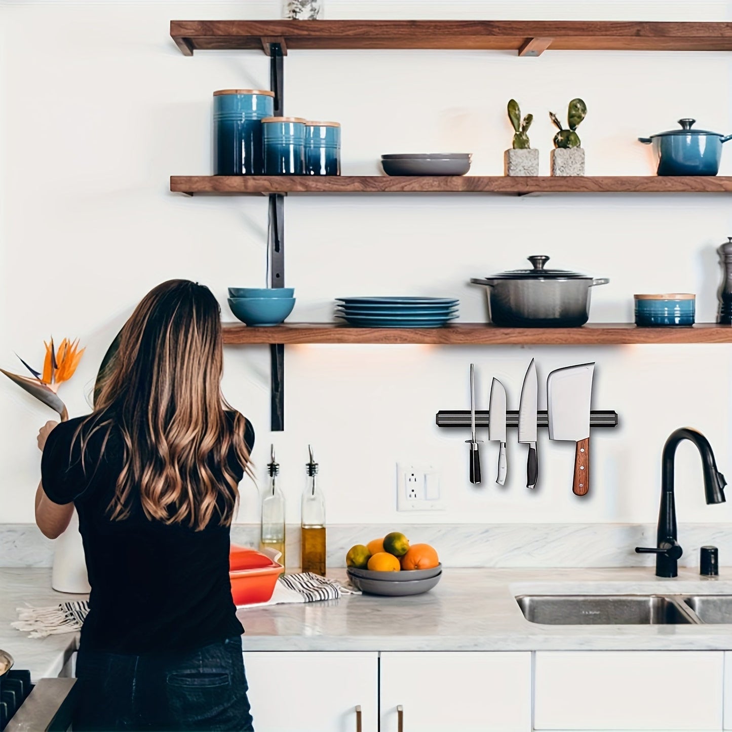 Durable Plastic Magnetic Knife Holder - Stylish Wall-Mounted Organizer for Knives, Scissors, and More - Ideal for Home and Restaurant Kitchen Storage.