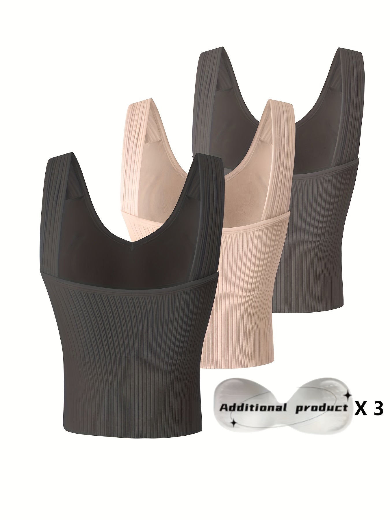 Ribbed tank top with wireless vest bra featuring detachable chest pads for women's lingerie and underwear.