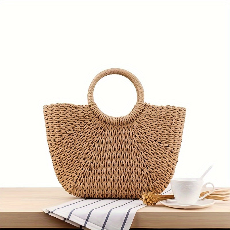 Women's Vintage Crescent Straw Weaving Bag