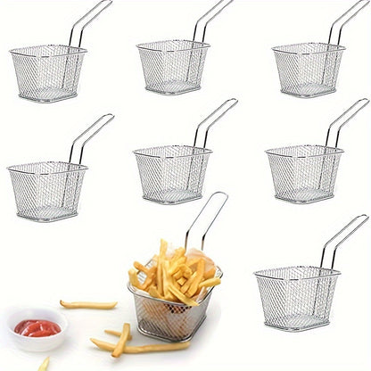 Durable stainless steel basket perfect for fried foods and drinks at kitchen and restaurant tables.