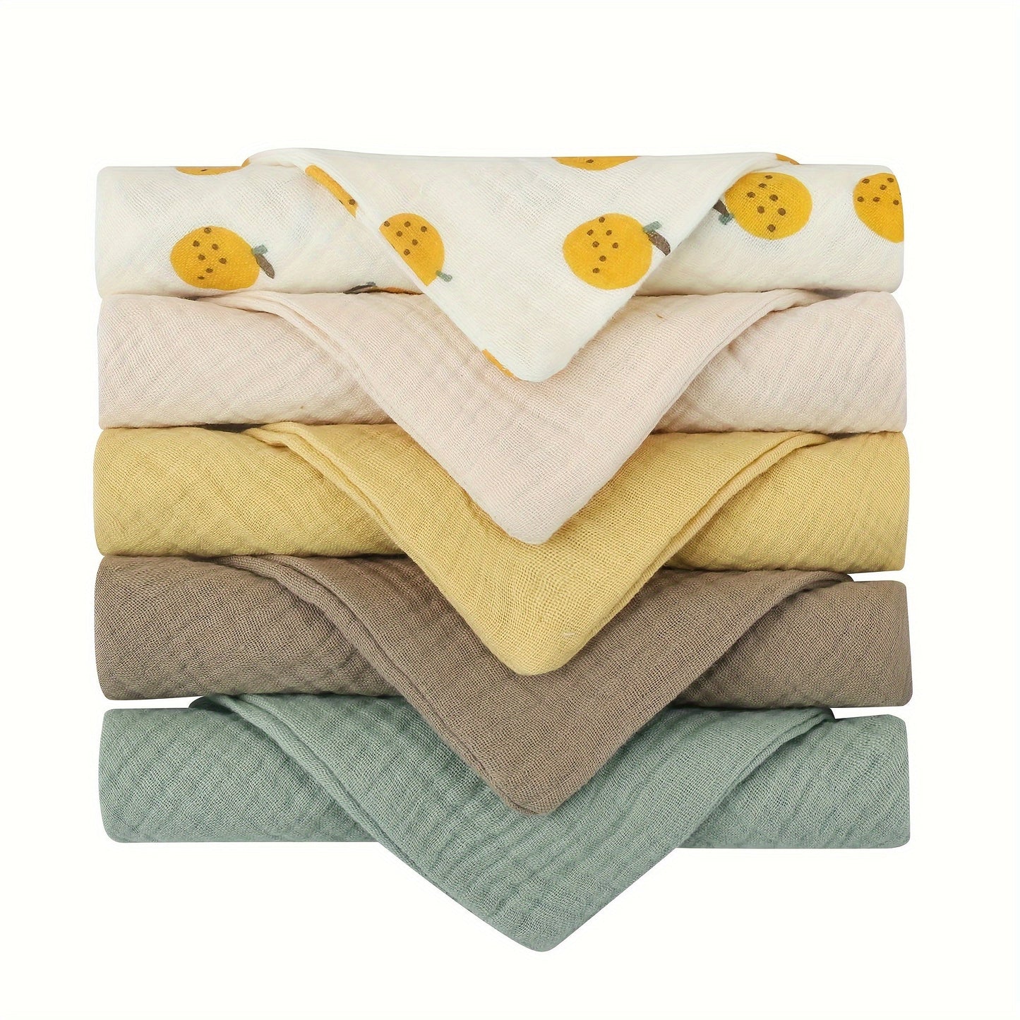 Set of 5 Youngsters Muslin 100% Burp Washcloths - 4 Layer Hypoallergenic Saliva Soothing Face Washcloths - Burp Cloths measuring 22.86x22.86 cm - Essential for Youngsters - Perfect for Young Boys and Girls (Random Colors)