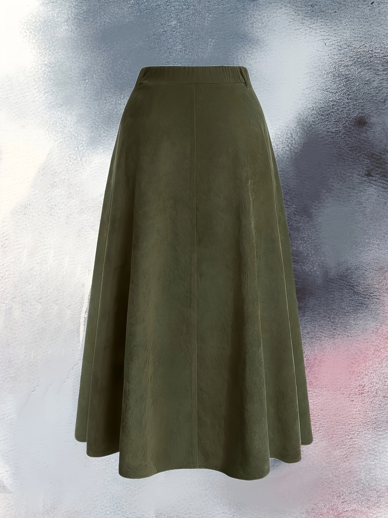 Stylish plus size corduroy skirt with button detail, ideal for spring and fall, machine washable.