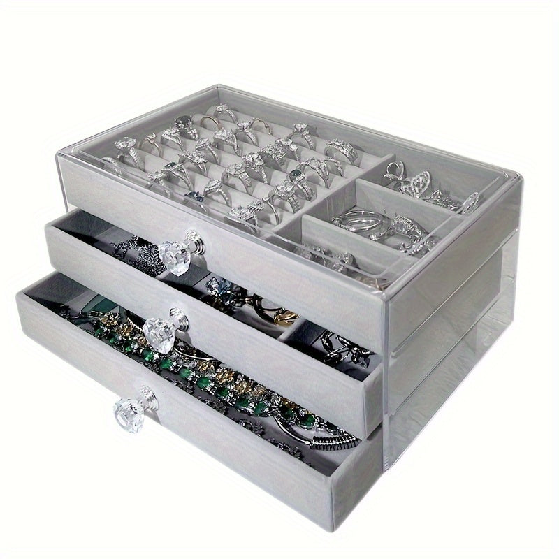 Jewelry Box with Three Layers for Organizing Earrings, Necklaces, and Rings, Transparent Design with Anti-Oxidation Protection