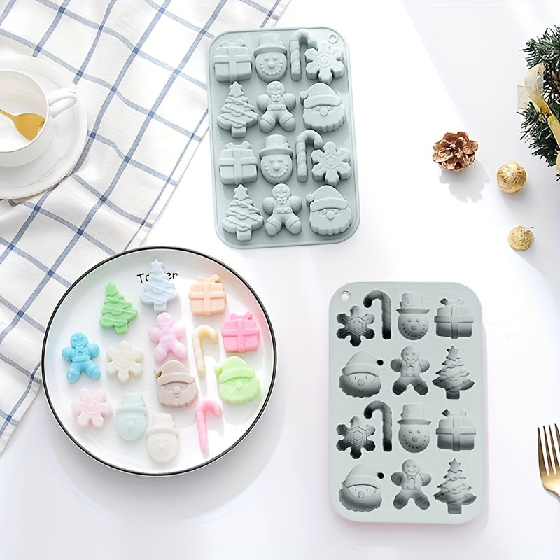 1 piece of a Christmas Chocolate Mold, 3D Silicone Mold with 14 cavities for cakes and puddings. Includes baking tools, kitchen gadgets, and accessories.