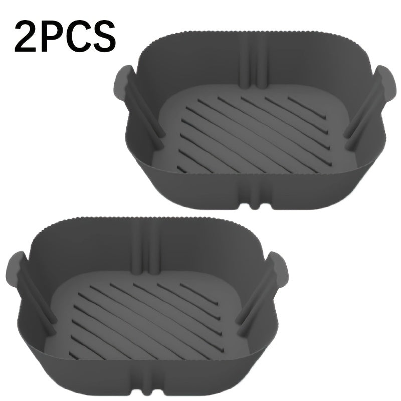 Two-piece set of reusable silicone air fryer liners for healthy cooking, featuring non-stick properties for easy baking.