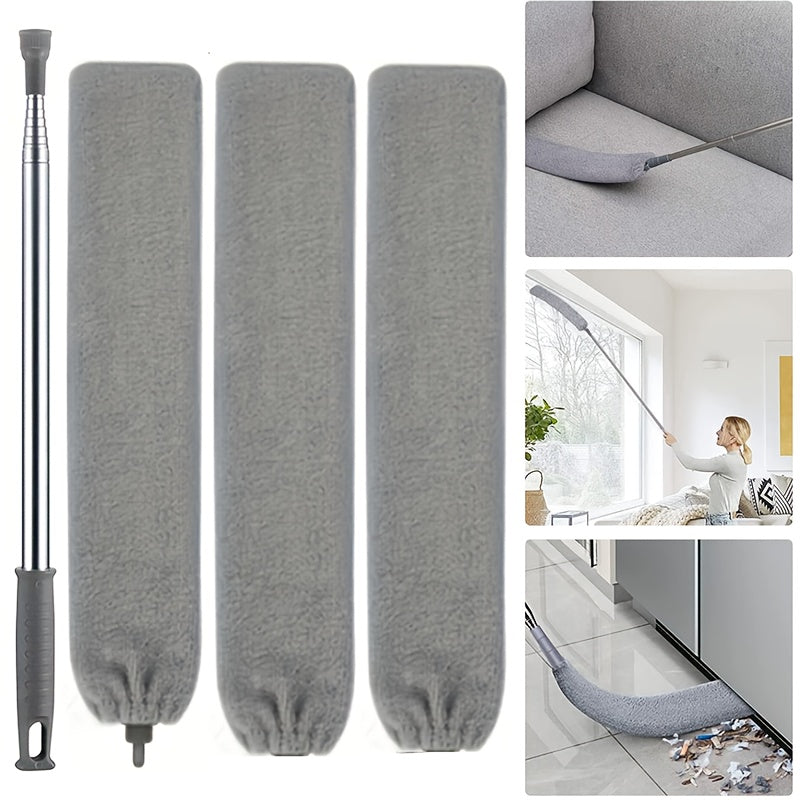 Microfiber Extendable Dust Duster with Retractable Crevice Cleaner, Dual-Use Washable Cleaning Brush for Sofas, Beds, and Furniture