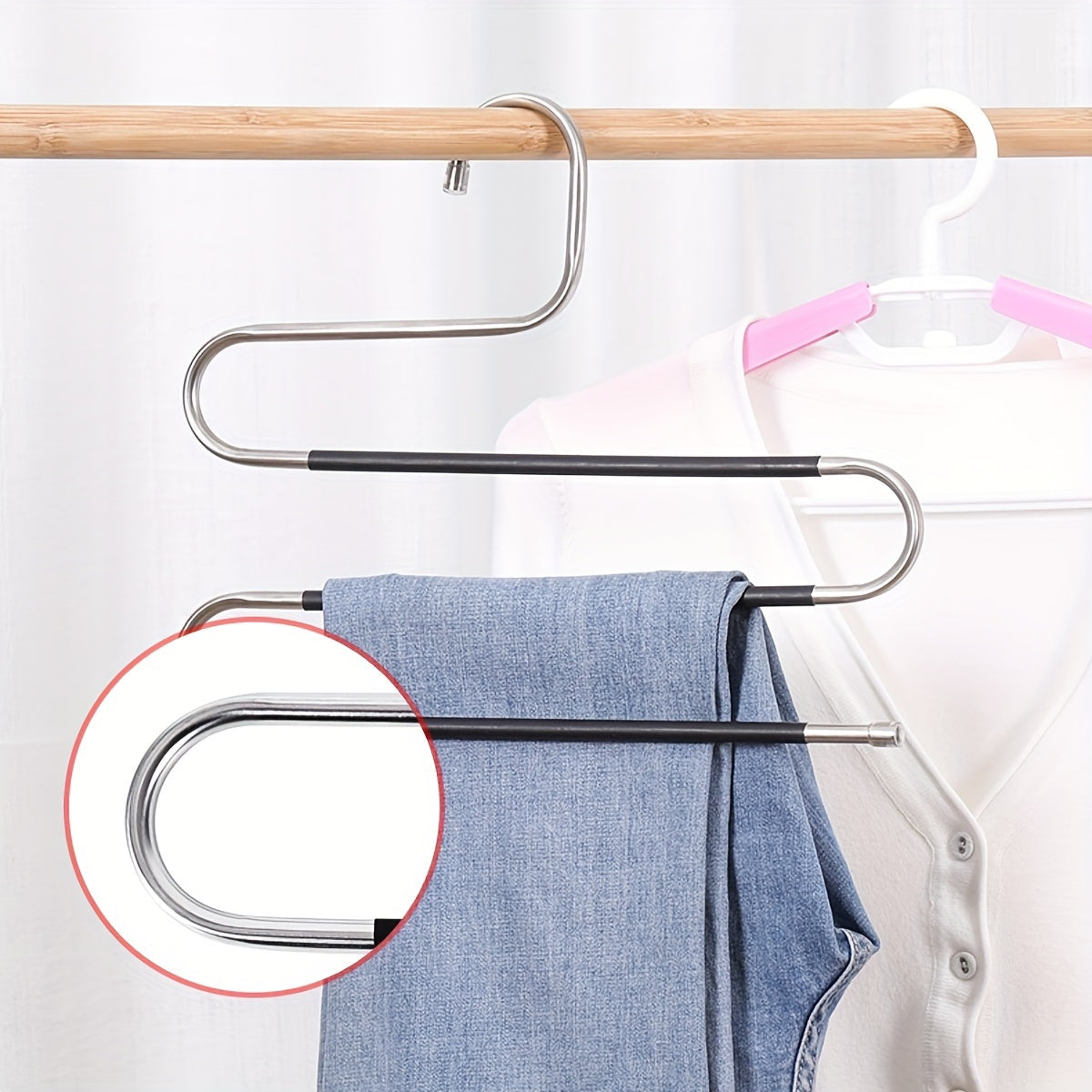 1 piece of 5-layer stainless steel non-slip pants hanger set for home, measuring 36.98cm by 35.99cm.