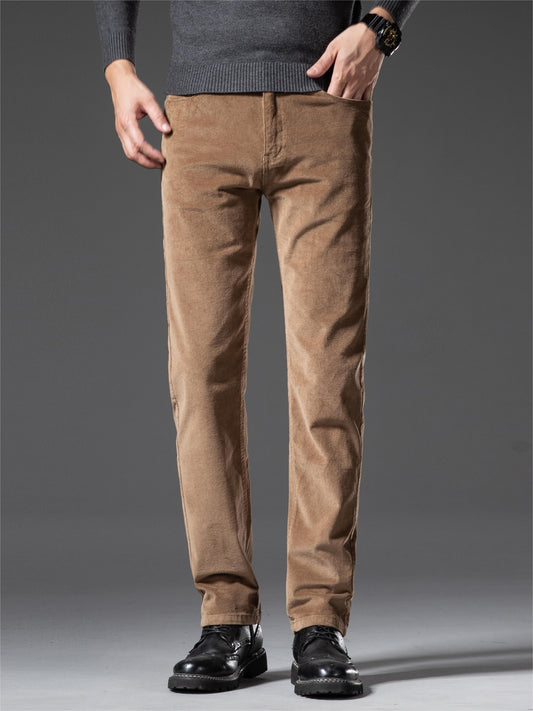 Men's corduroy pants for fall/winter, slim fit with embroidery, machine washable.