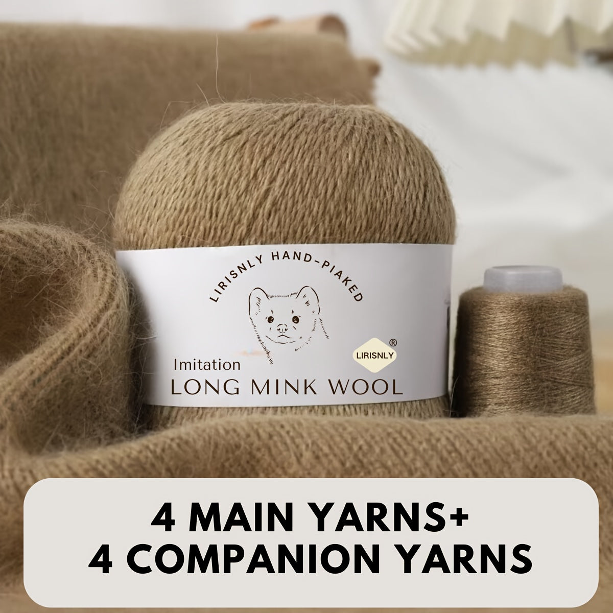 4pcs of faux mink wool and long wool totalling 280g, with 50g faux mink wool and 20g companion thread each. Skin-friendly and warm, suitable for knitting scarves, sweaters, hats, etc.