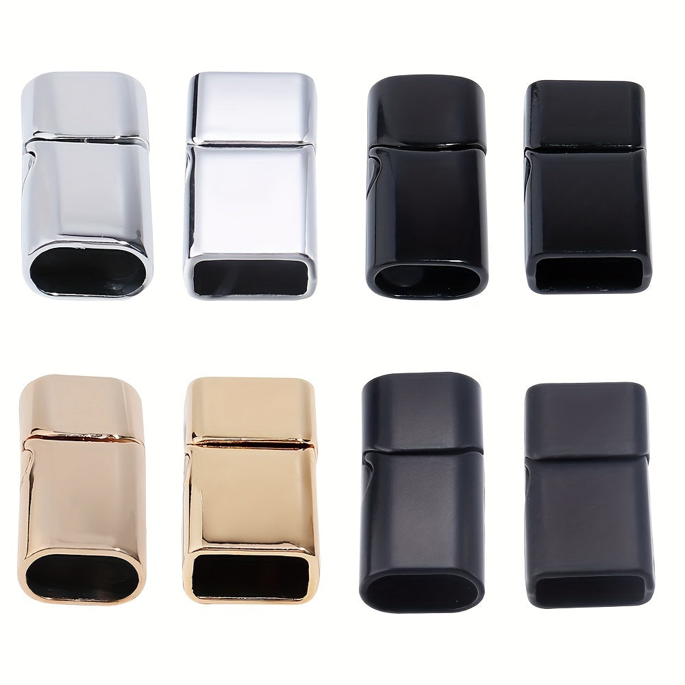 Alloy Magnetic Buckle Set with 5 Pieces, Featuring Flat Rectangular Design and Inner Holes with Rounded Corners. Ideal for Connecting Leather Rope in Handmade Jewelry Making. Perfect for Crafting Unique Accessories.