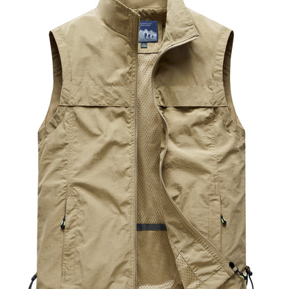 Men's zip-up stand collar vest for outdoor sports