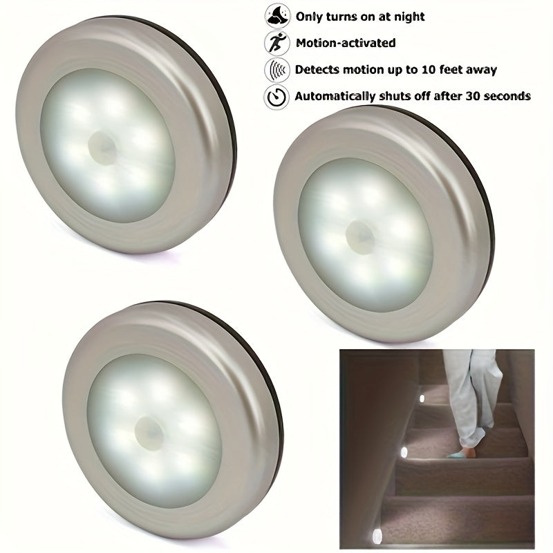 Motion Sensor Light, Indoor LED Night Light, Cordless Battery Operated, For Cabinet Kitchen Step Bedroom Bathroom. Available in 1pc, 3pcs, or 6pcs.