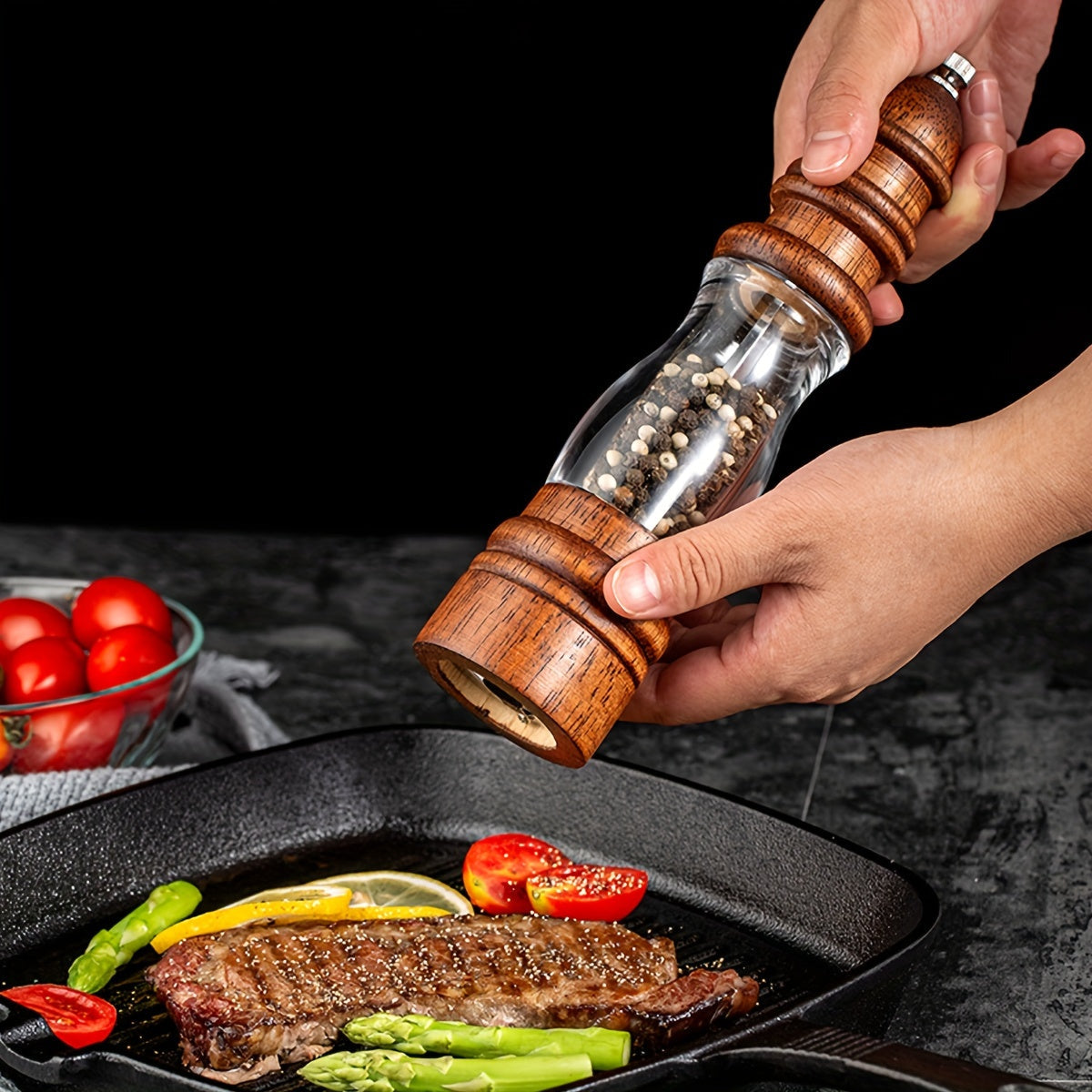 Ideal for home and restaurant use, this premium manual pepper grinder is made from solid wood and is perfect for grinding black pepper, Sichuan pepper, and sea salt. A must-have kitchen gadget for pepper enthusiasts.