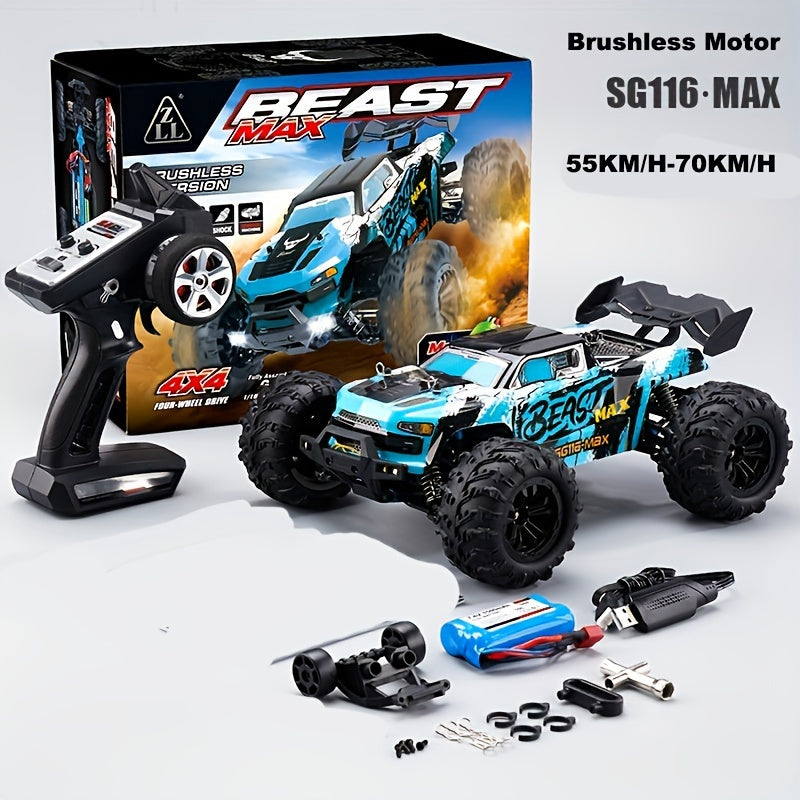 HEGEMONY BEAST 2.4G High-Speed RC Car, 1:16 Scale 4WD Off-Road Vehicle with Sync Remote Control System, USB Rechargeable, Wi-Fi Enabled - Ideal Birthday Gift, Green & Black with Purple