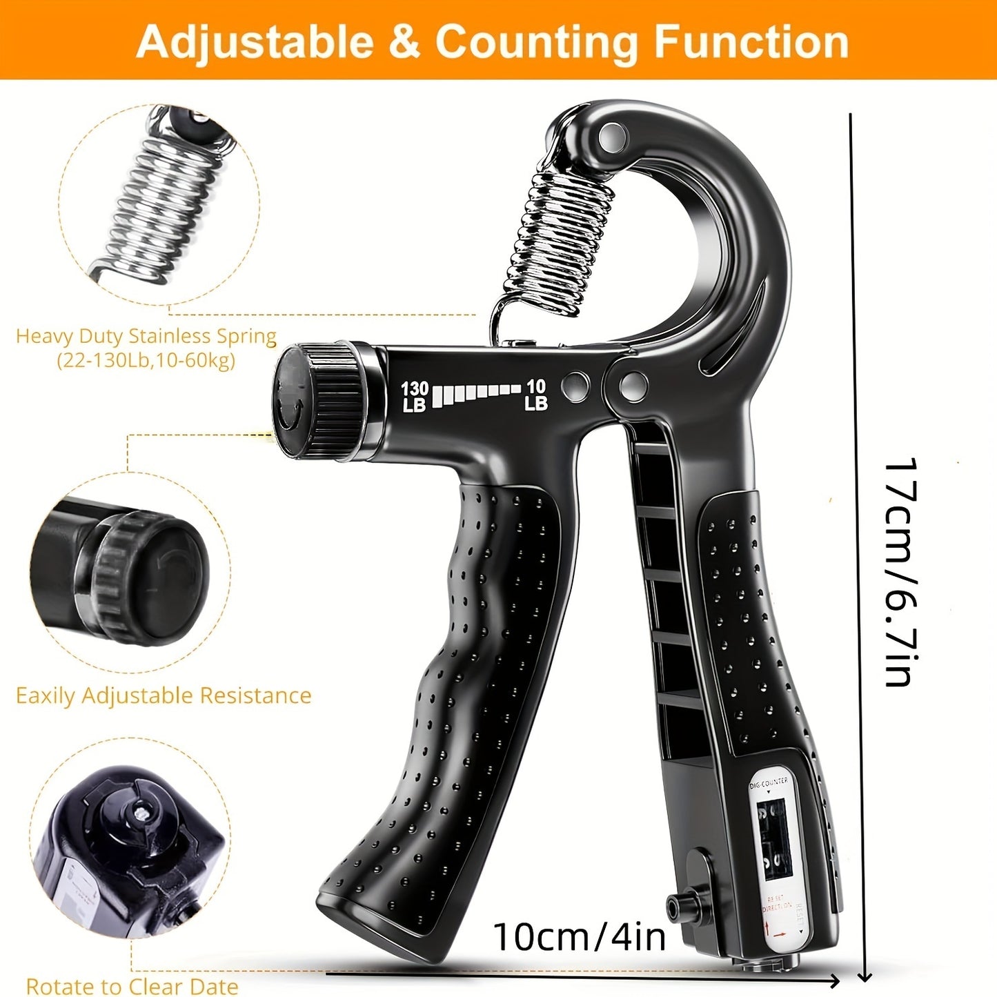 Hand Grip Strengthener Kit includes 5 pieces: Grip Strength Trainer, Forearm Trainer, Adjustable Finger Stretching Rope, Grip Ring, and Grip Ball.