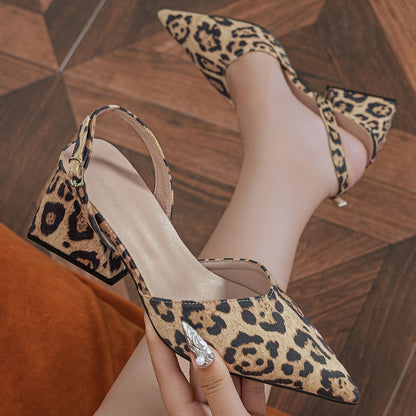 2025 Large Brown Heel Sandals for Women with Leopard Print