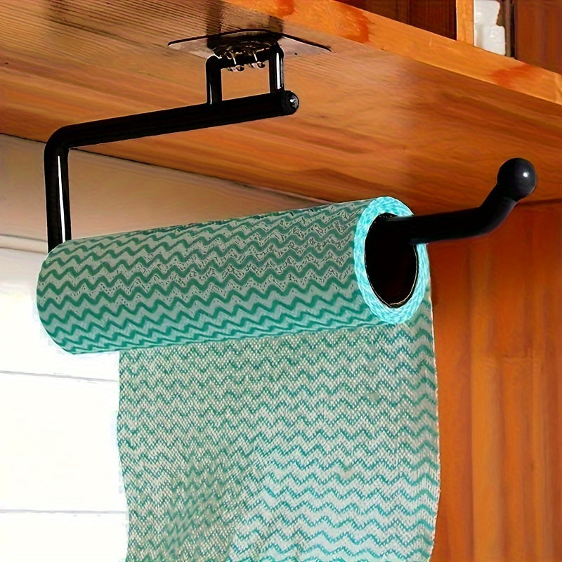 Easy to install without drilling, this stylish black metal paper towel holder mounts easily on the wall. It's perfect for storing paper towels, plastic wrap, and garbage bags in your kitchen or bathroom. Bring a modern touch to your kitchen decor with