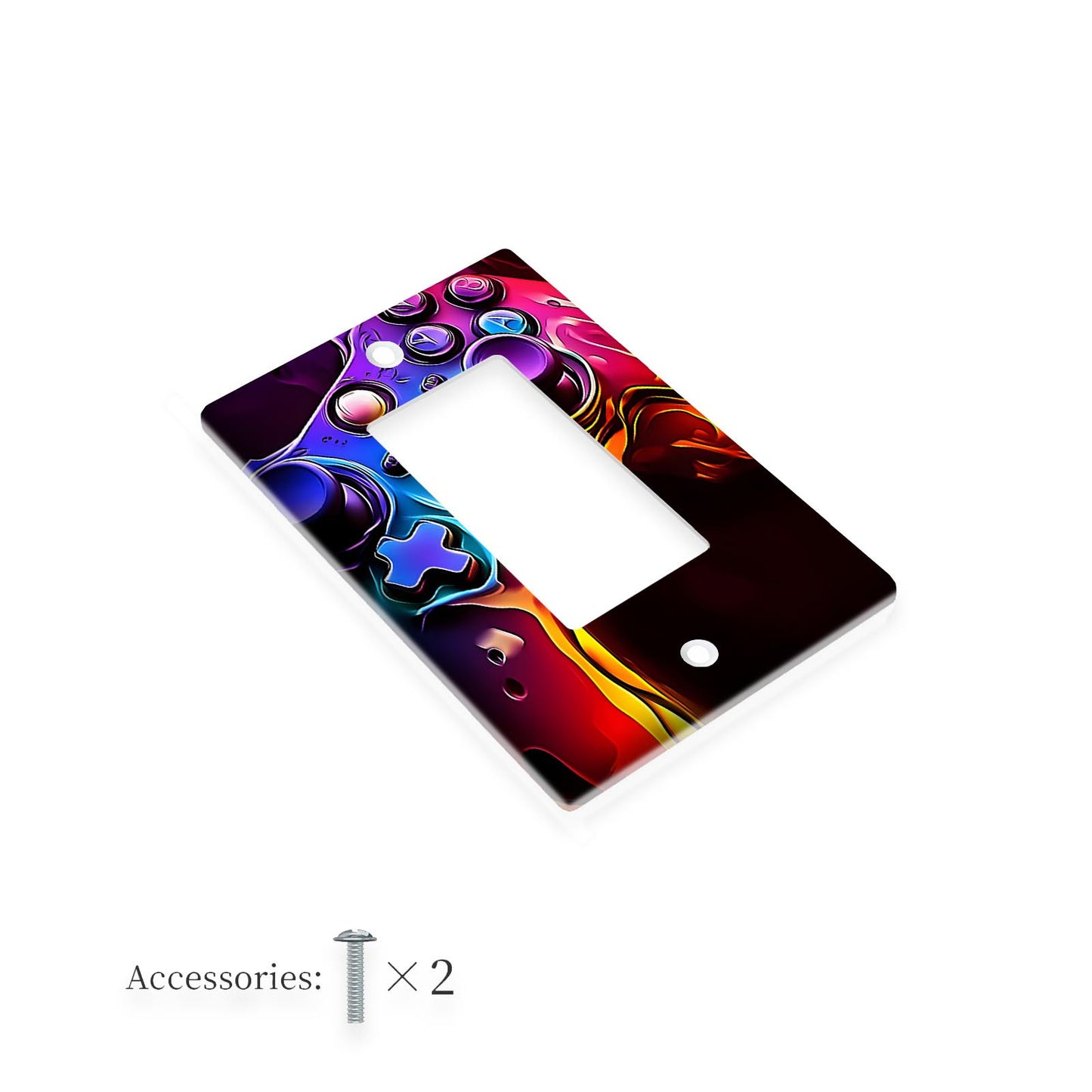 Game controller design light switch cover made of unbreakable polycarbonate. Heat and fade resistant, no battery required. Fits 1-gang/2-gang switches.