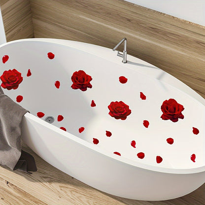 6pcs Rose Petal Pattern Bathtub Appliques for Valentine's Day Home Decor.