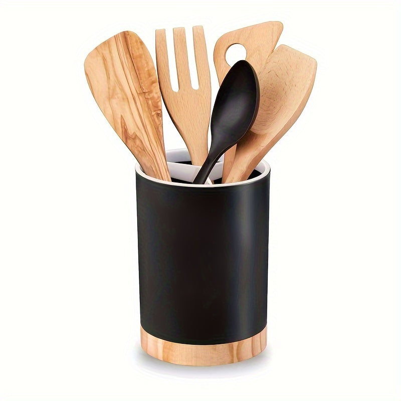 Durable 3-Compartment Plastic Kitchen Utensil Holder with Removable Dividers - Organize Spoons, Chopsticks, and Forks in Multi-Functional Flatware Caddy