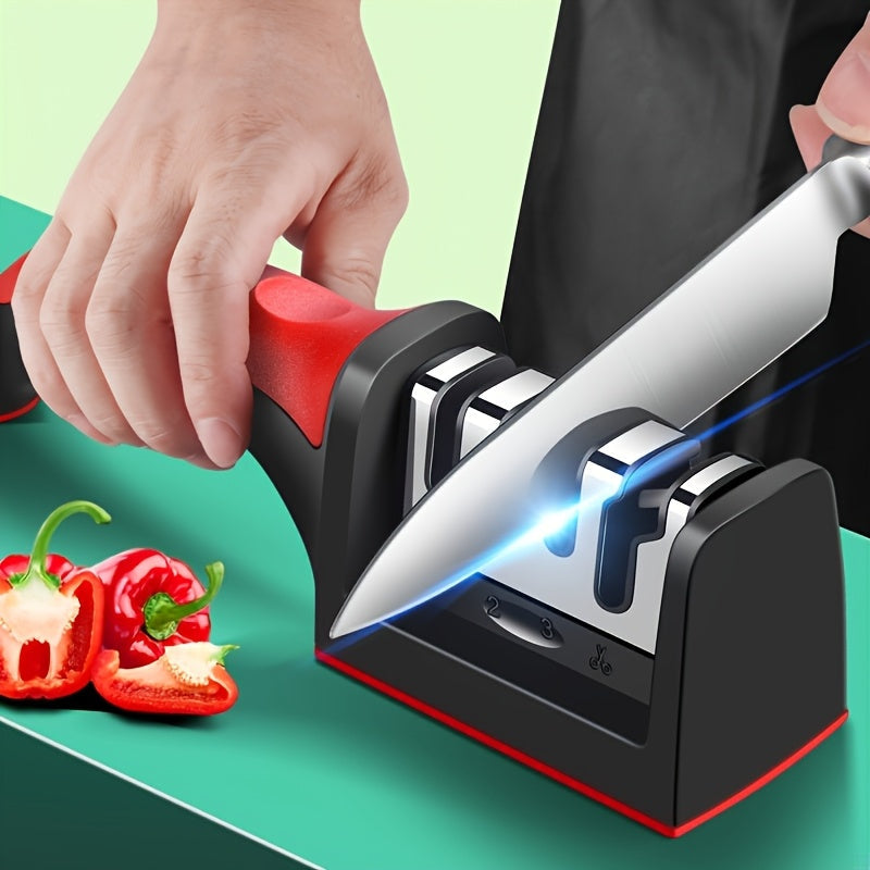 Introducing the Quick Recovery Blade Professional Knife Sharpener - a versatile home sharpening tool designed with safety in mind. This 4-level sharpener features diamond and ceramic rods, providing a four-stage sharpening process. A must-have tool for