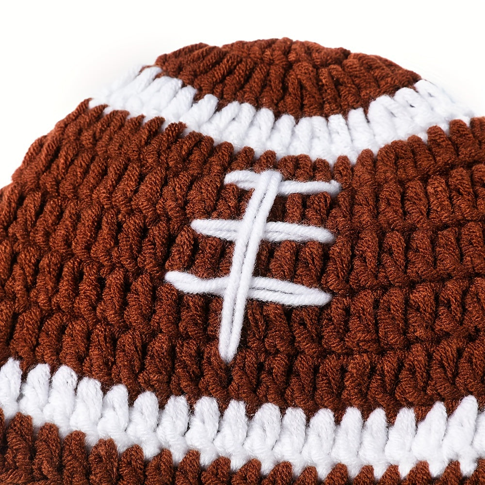 Crochet Football Photo Prop Outfit Set for Newborns - 3-Piece Knitted Costume perfect for 0-3 Years, made of Polyester for a memorable keepsake.