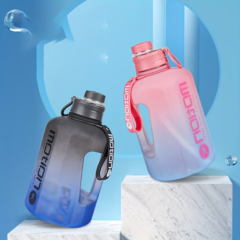 1pc, 2200ml/77.93oz Gradient Color Frosted Fashion Sports Water Bottle with Handle, Plastic, Large Capacity, Outdoor Use