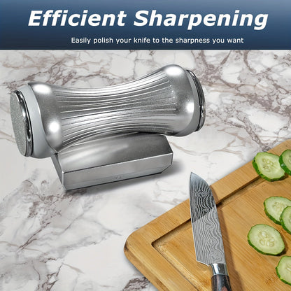 Sharpen all your knives effortlessly with the 1Set Rolling Knife Sharpener. This premium sharpening kit includes 360 & 600 diamond discs for all your straight edges, as well as 1000 & 3000 discs for different hardness levels. The gripable aluminum body