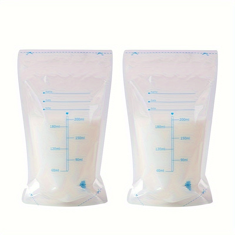 30 breast milk storage bags, each with a capacity of 8.5oz. Made from BPA-Free PP material and pre-sterilized for safety. Features a leakproof double zipper seal and a self-standing design for easy storage. Includes a pour spout for milk transfer during