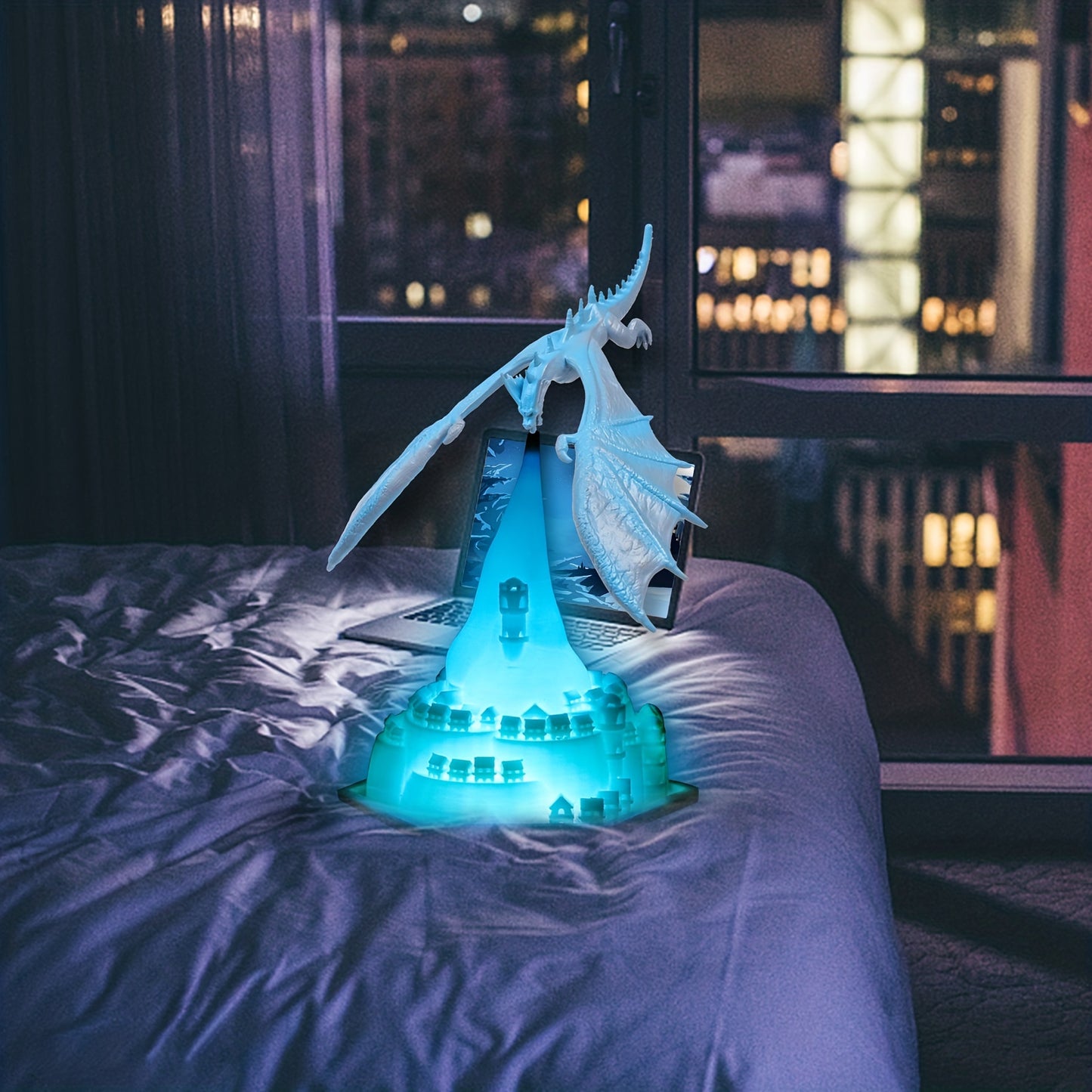 Dynamic Balance Dragon: Fire, Rotating and Breathing Night Light; Rechargeable Desktop Lamp for Bedroom.