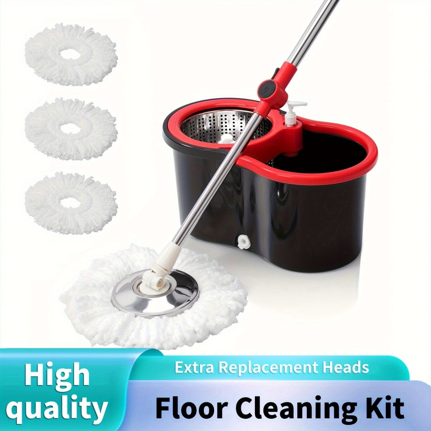 360° Rotating Mop and Bucket Set with Spin Dry Technology - Includes 1 Set with 3 Microfiber Reusable Heads - Perfect for Home Cleaning in Various Areas - Made of Durable Plastic