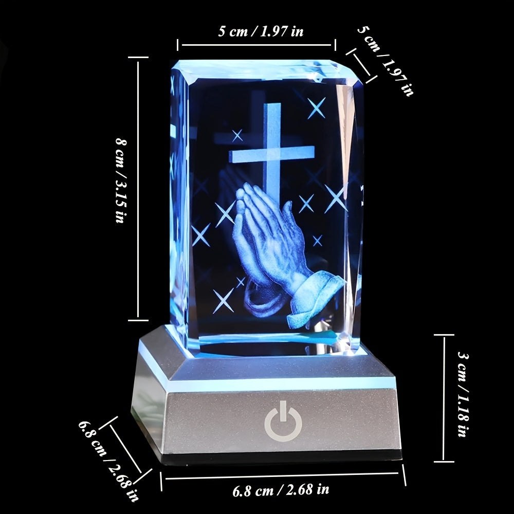 LED bilan 3D kristal xoch tungi chiroq, nasroniy do'stlar uchun mukammal sovg'a. O'lchamlari: 3.15*1.97*1.97 dyuym.