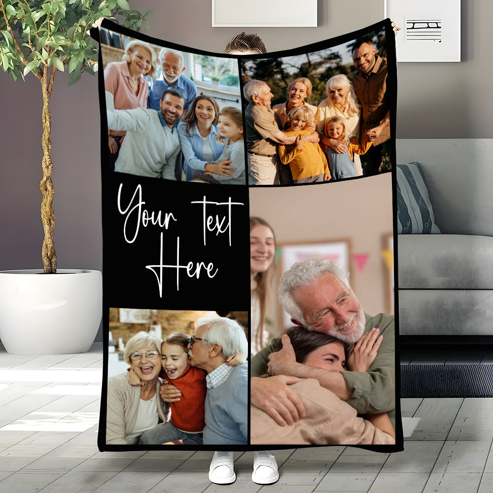 Create Lasting Family Memories with a Custom Flannel Throw Blanket - Add Your Own Photo & Message, Soft & Warm for Couch, Bed, or Travel - Ideal Gift for Loved Ones, Personalize with Four Square Photos, Great for Birthdays, Holidays, or Relaxing in an