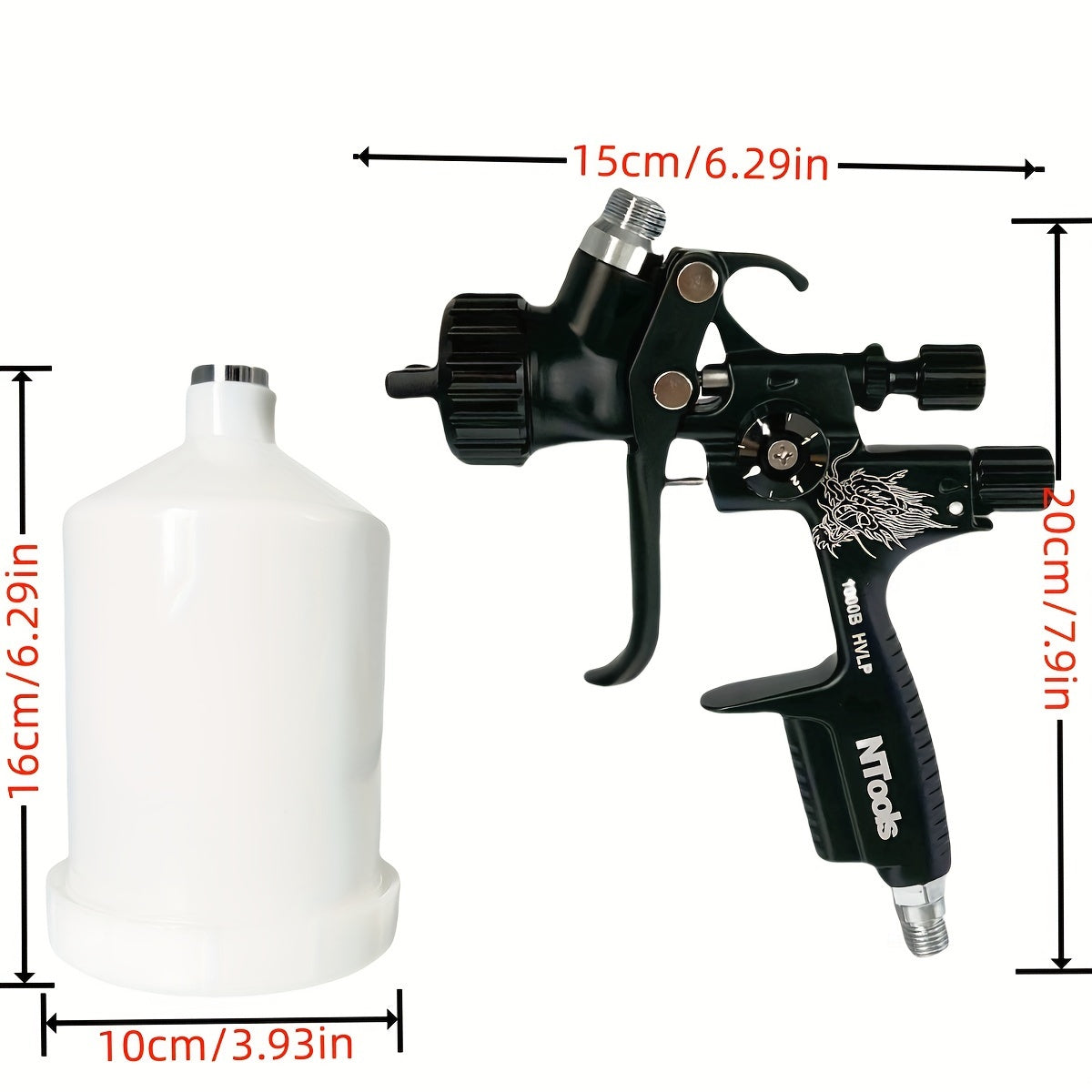 HVLP 1.3/1.7 Mm Air Spray Gun Kit Including 600 Ml No Clean Cup And Adaptor. Ideal for Automotive, Furniture, Varnish, and Topcoat.