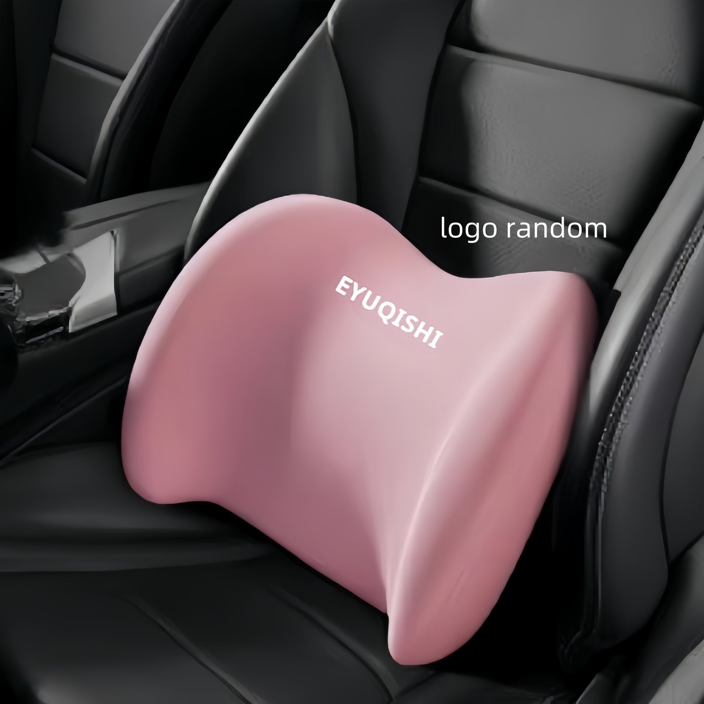 1pc Memory Foam Car Headrest and Lumbar Support Pillow with Synthetic Fiber Cover for Vehicle Seat. Features random logo design and breathable fabric for comfort.