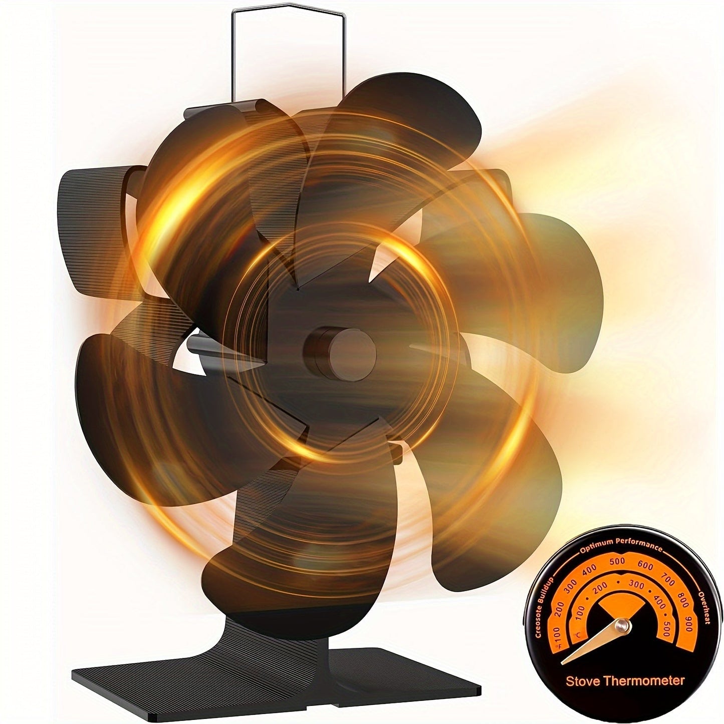 Stay warm with the 1pc Portable Fireplace Fan featuring a built-in thermometer. This aluminum fan is designed for easy portability and quiet air circulation. It comes with overheat protection for safety and is suitable for use indoors or outdoors.